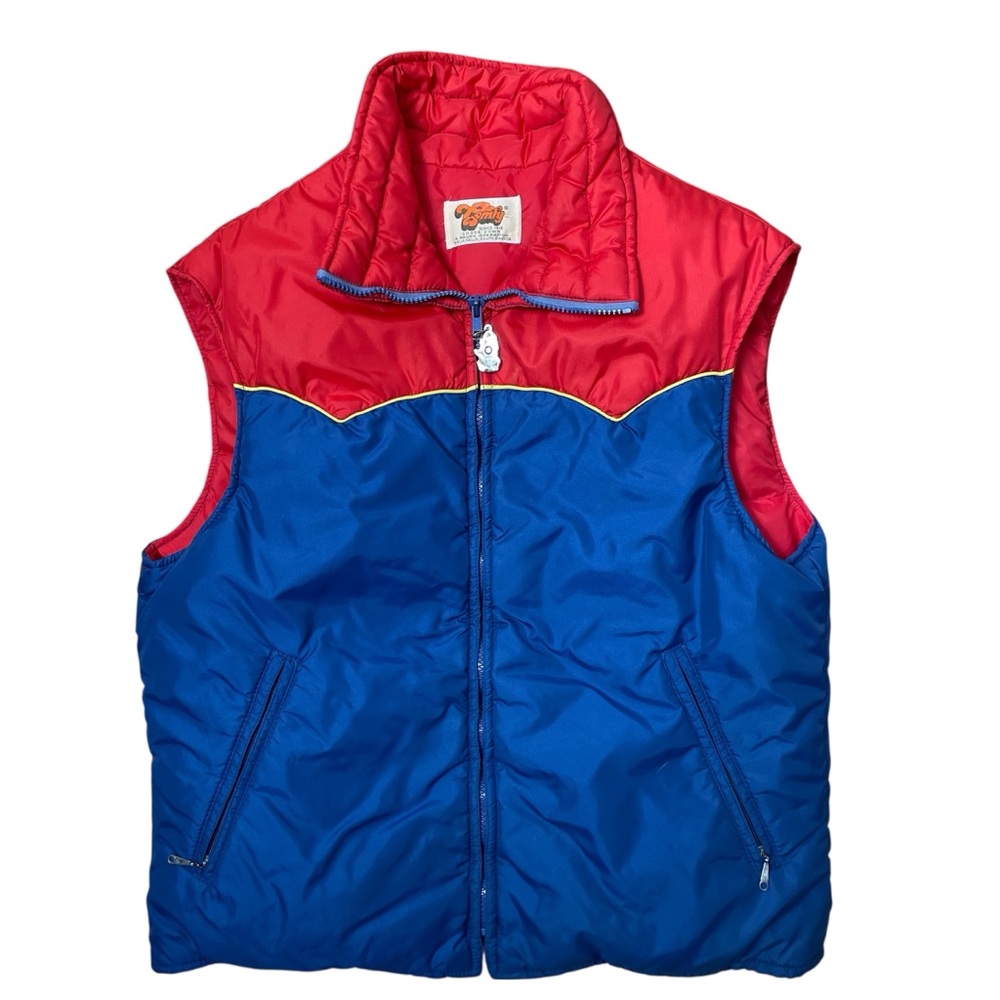 Retro Puffer Ski Vest Goose Down Comfy Americana VTG LG Blue Red Outdoor Nordic